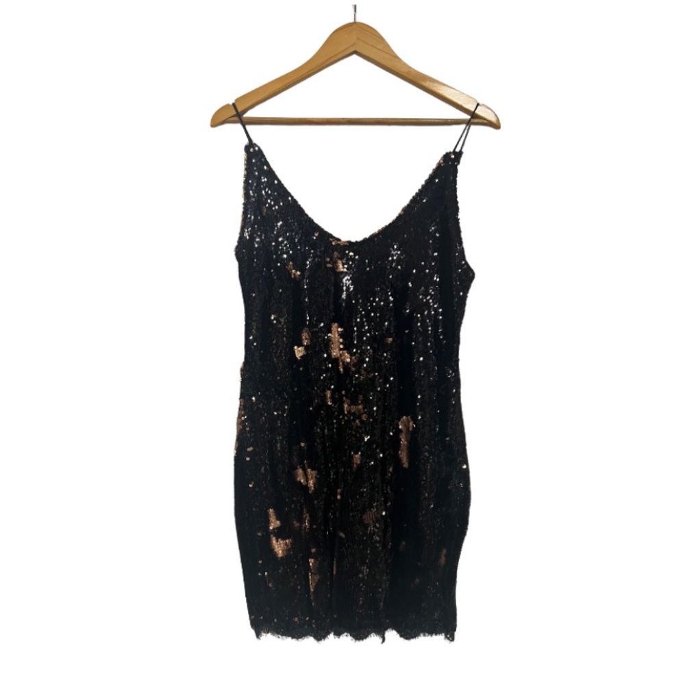 Intimately by Free People Elegant Black and Bronze Sequin Mini Dress